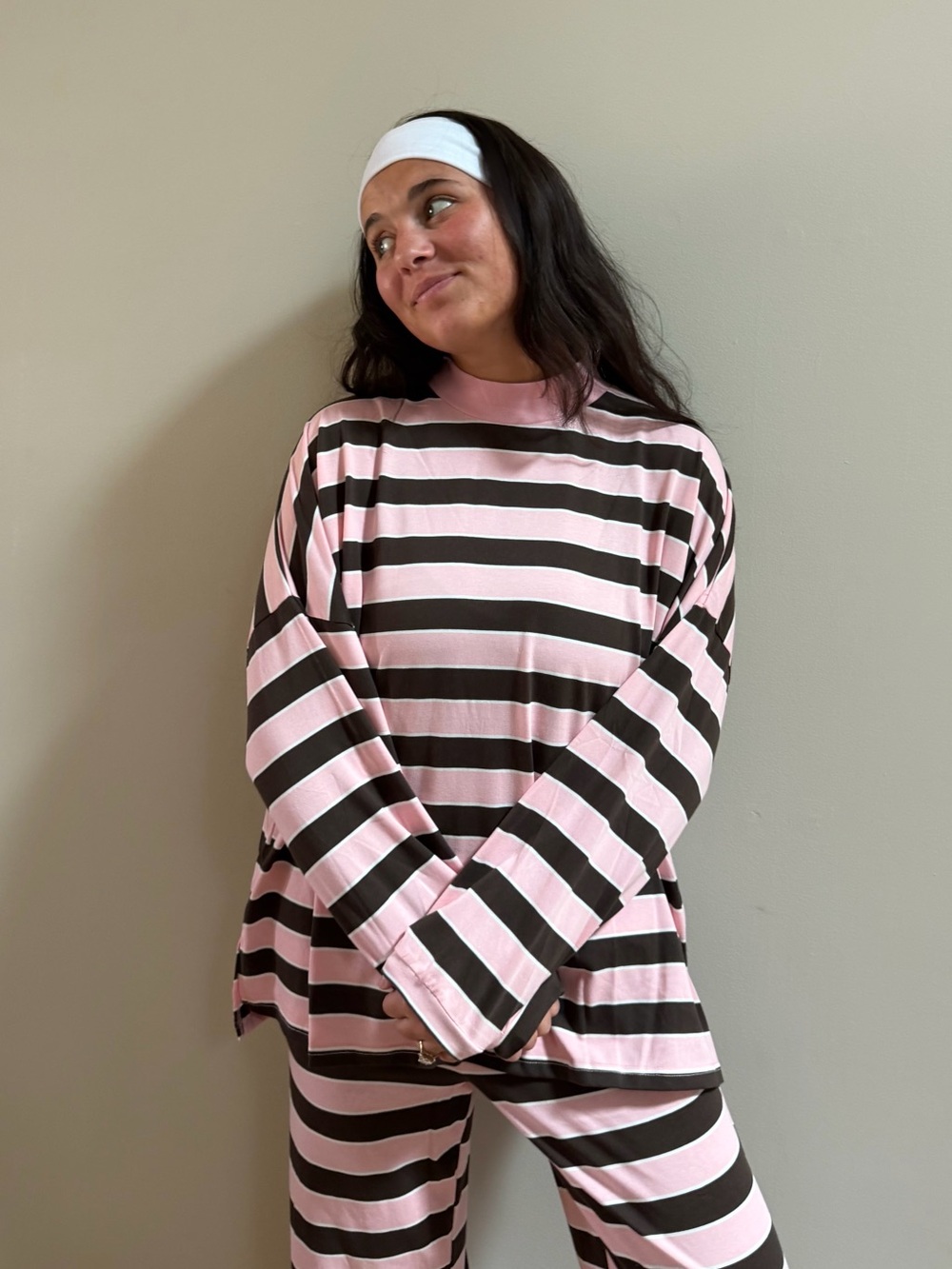 Stripped Mock Neck Long sleeve Top - Picture 3 of 7